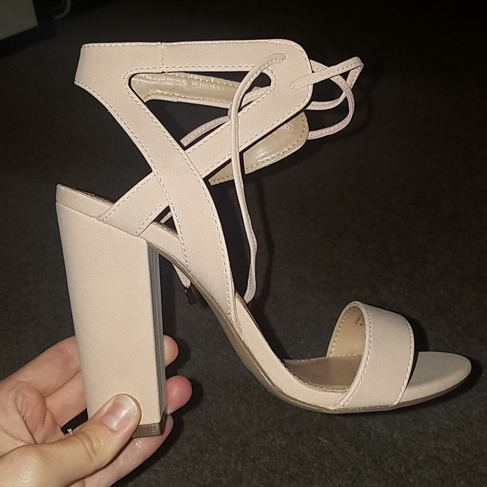 Nude/Pale Pink Chunky Heels with Tie